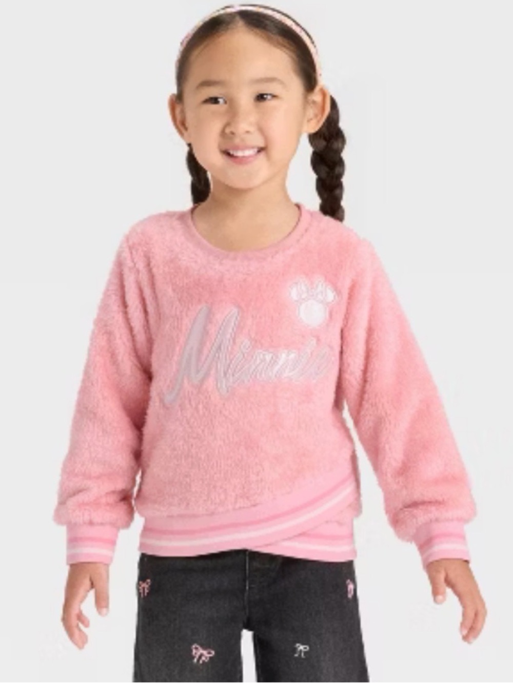 💼2️⃣ Disney Jr. Minnie Pink Fuzzy Pullover - Toddler 3T